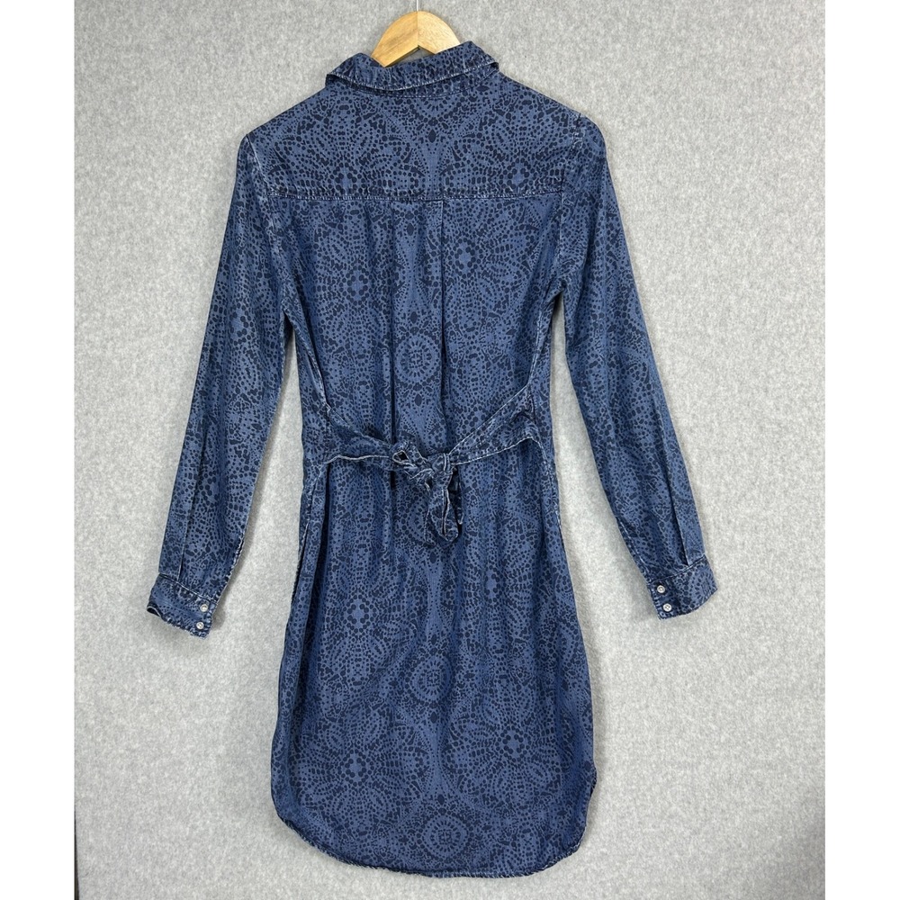Cloth & Stone Anthro XS Shirt Dress Blue Medallion Tencel Button Down Tie Waist - Picture 5 of 14